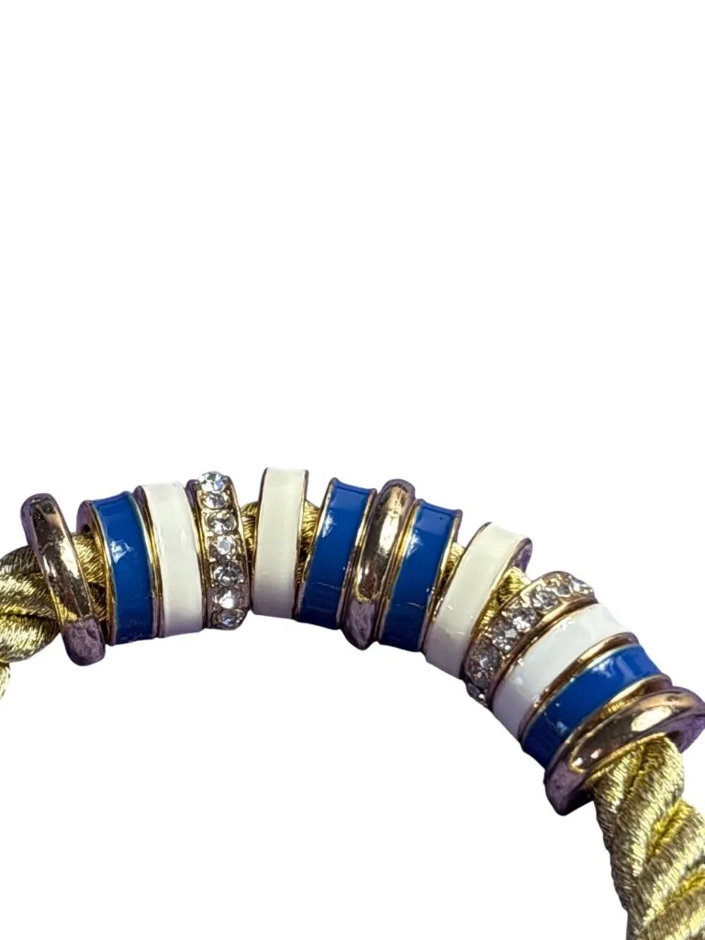 Crown & Ivy Nautical Rope Bracelet Blue Cream Enamel Clear Rhinestone Goldtone